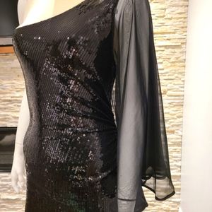 Bebe Sequin One Shoulder Party Dress.